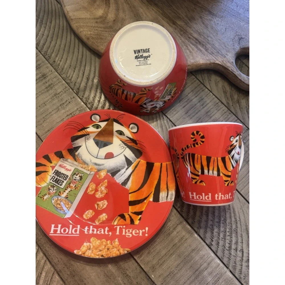 Vtg Kellogg's Cup Cereal Bowl Plate red Tony Frosted Flakes Rare 2005 Free Ship